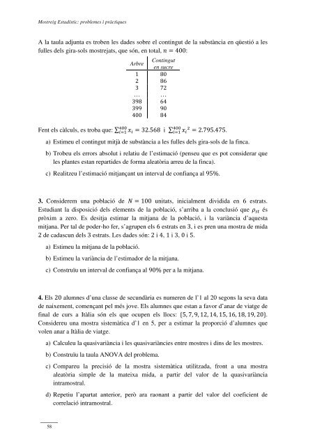 Mostreig Estadístic: problemes i pràctiques - Dipòsit Digital de la UB