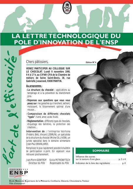 Lettre Technologique n° 6 - septembre 1998 - Patisserie Artisanale