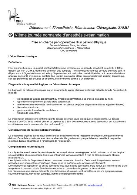 Prise en charge péri-opératoire d'un patient éthylique - CHU de Rouen