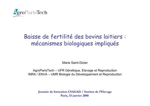 Baisse de fertilité des bovins laitiers - AgroParisTech