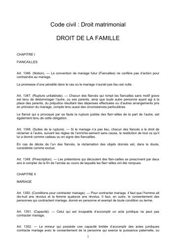 Code civil : Droit matrimonial DROIT DE LA FAMILLE