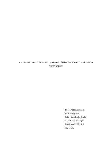 Riskienhallinta ja varautuminen sähköisen ... - Aaltodoc