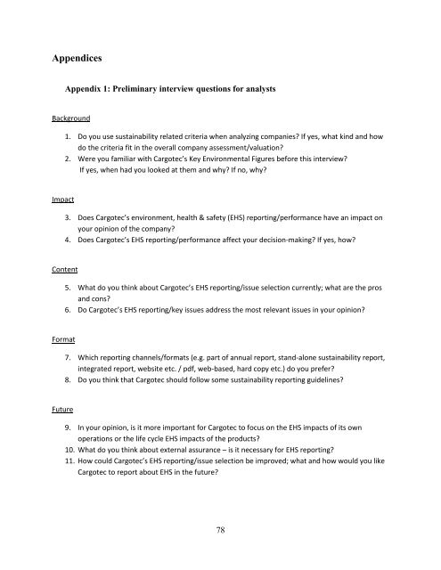 Developing sustainability reporting - Case Cargotec - Aaltodoc