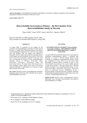 Heterorhabditis bacteriophora (Poinar) - Acta agriculturae Slovenica