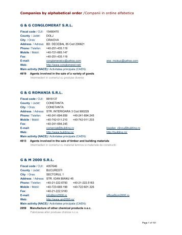 Companies by alphabetical order /Companii in ordine alfabetica G ...