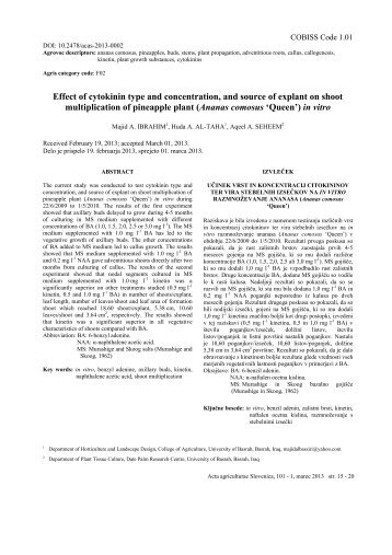 Effect of cytokinin type and concentration, and source of explant on ...