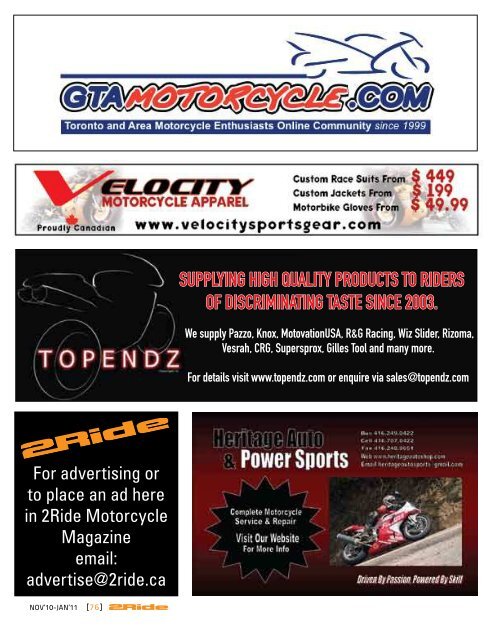 Free SubScriPtioN - 2Ride Motorcycle Magazine