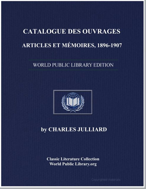 catalogue des ouvrages, articles et mémoires, 1896-1907