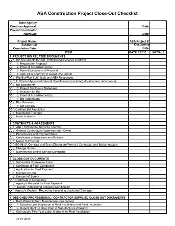 CONTRACT CLOSE-OUT CHECKLIST