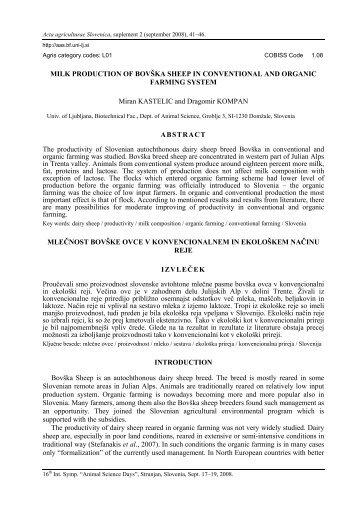 MILK PRODUCTION OF BOVŠKA SHEEP IN CONVENTIONAL AND ...