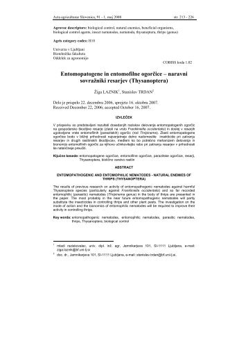 Entomopatogene in entomofilne ogorčice - Acta agriculturae ...