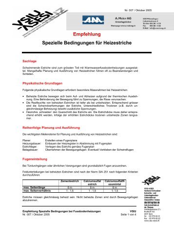 Empfehlung Spezielle Bedingungen für Heizestriche - A. Meier AG