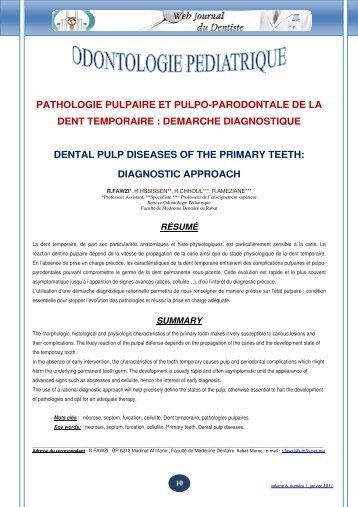 pathologie pulpaire et pulpo-parodontale de la dent temporaire