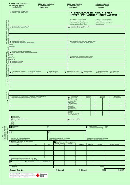 INTERNATIONALER FRACHTBRIEF LETTRE DE VOITURE ...