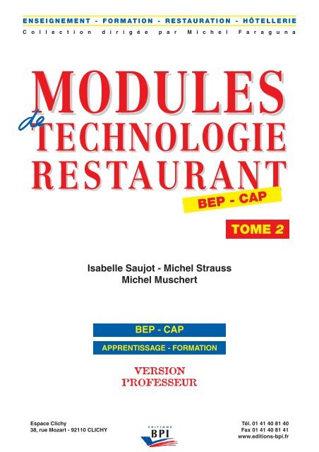 Modules techno restaurant 2 professeur en PDF - Editions BPI