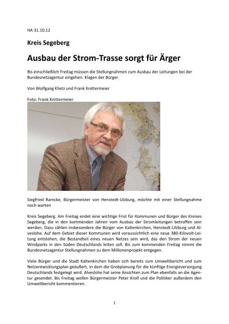 Kreis Segeberg - Ausbau der Strom-Trasse sorgt für Ärger