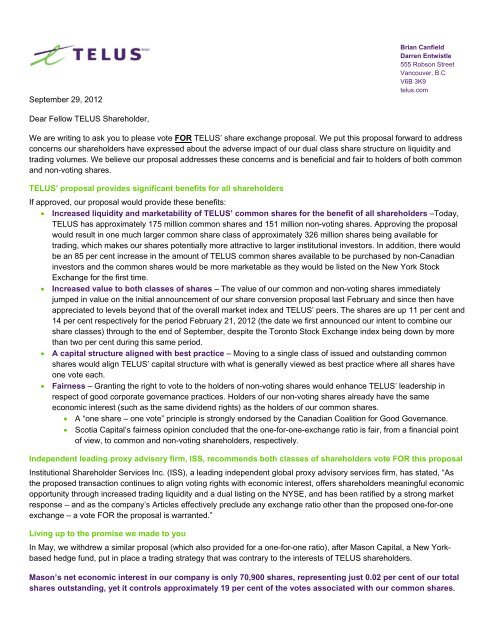 Shareholder Letter, September 29, 2012.pdf - About TELUS