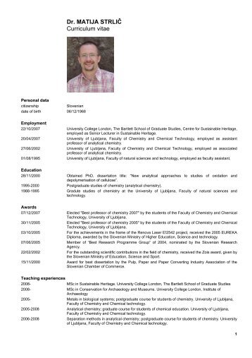 Dr. MATIJA STRLIČ Curriculum vitae