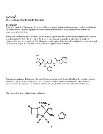 1 TAZOCIN (Piperacillin and Tazobactam for Injection) Description ...