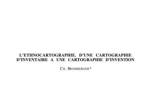 L'ethnocartographie, d'une cartographie d'inventaire a une ...