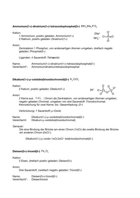 Anorganische Nomenklatur nach IUPAC – Vergleichende ...