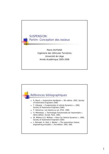 SUSPENSION: Partim: Conception des essieux Références ...