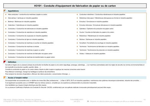 Fiche Rome - H3101 - Conduite d'équipement de ... - Pôle Emploi