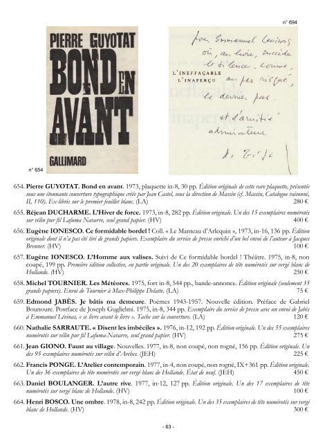 Catalogue 71 - Gallimard Cent ans d'édition - Librairie Henri Vignes