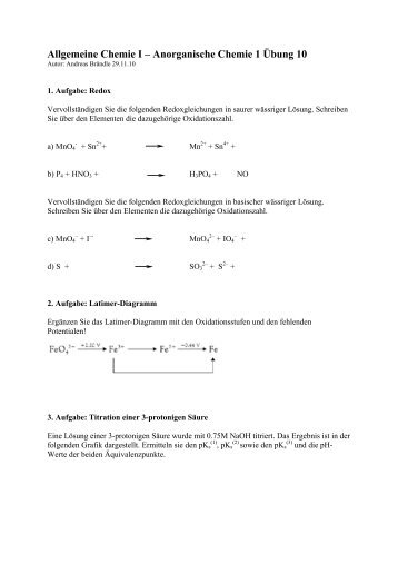 Allgemeine Chemie I – Anorganische Chemie 1 Übung 10