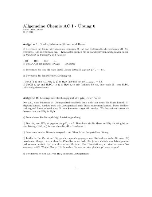 Allgemeine Chemie AC I - Übung 6
