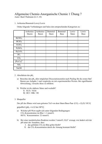 Allgemeine Chemie-Anorganische Chemie 1 Übung 7