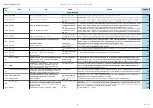 29112011 Liste Des Livres De La Collection Privée R J Ségalat - 