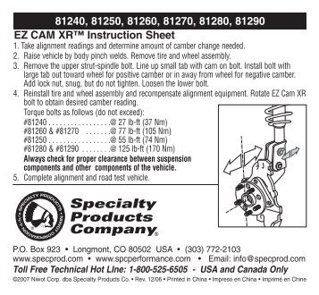 EZ CAM XR™ Instruction Sheet 81240, 81250, 81260, 81270 ...