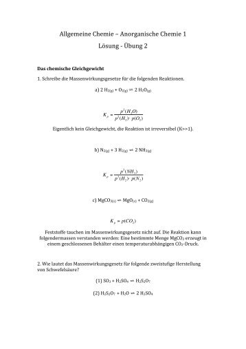 Allgemeine Chemie – Anorganische Chemie 1 Lösung -‐ Übung 2