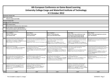 6th European Conference on Game Based Learning University
