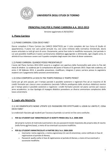 FAQ piano carriera 2012-2013 - Università degli Studi di Torino