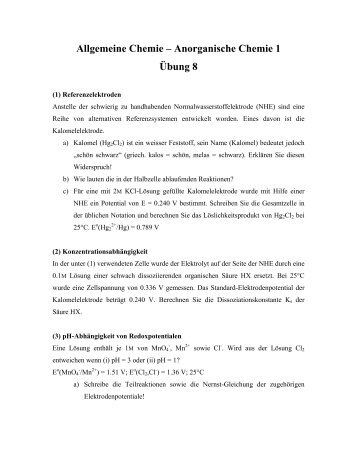 Allgemeine Chemie – Anorganische Chemie 1 Übung 8