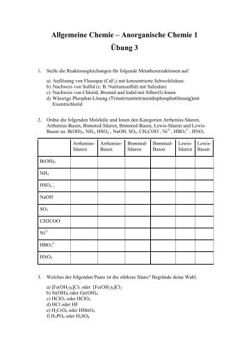 Allgemeine Chemie – Anorganische Chemie 1 Übung 3