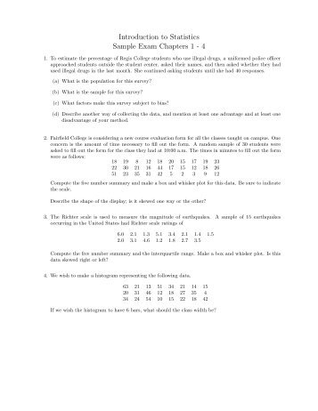 Introduction to Statistics Sample Exam Chapters 1 - 4 - Regis