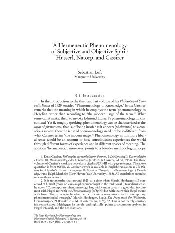 A Hermeneutic Phenomenology of Subjective and Objective Spirit