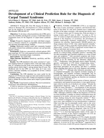 Development of a Clinical Prediction Rule for the Diagnosis ... - Regis