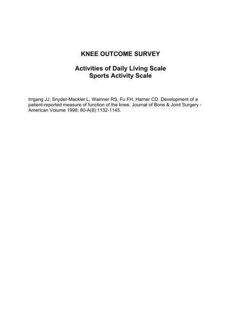 KNEE OUTCOME SURVEY Activities of Daily Living Scale ... - Regis