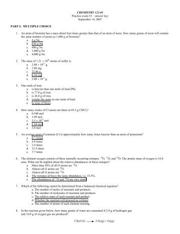 CHEMISTRY 123-01 Practice exam #2 – answer key ... - Amazon S3