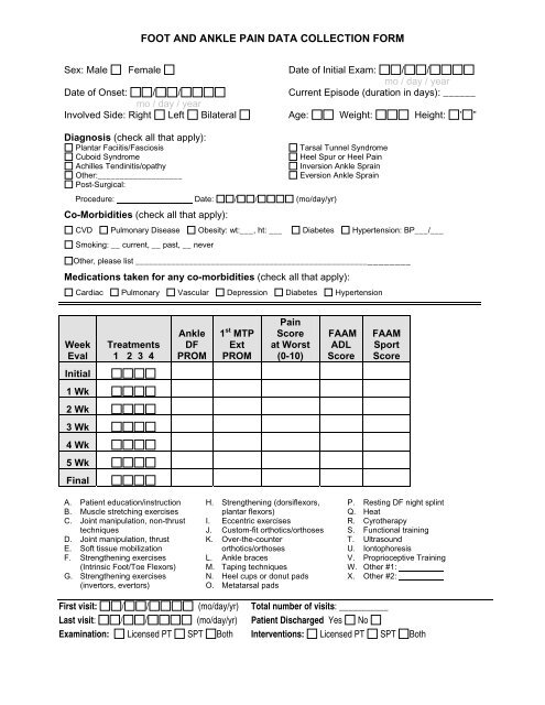 FOOT AND ANKLE PAIN DATA COLLECTION FORM - Regis