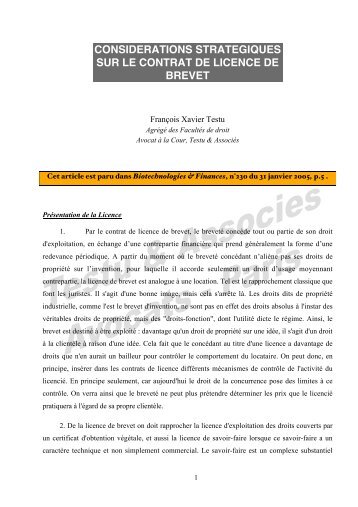 considerations strategiques sur le contrat de licence de brevet