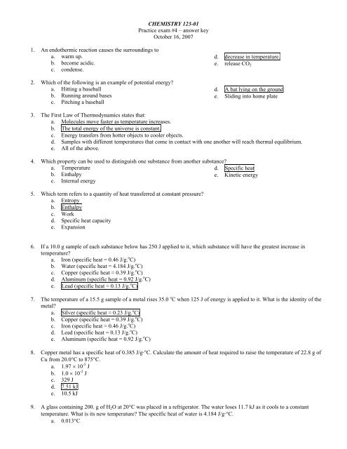 Practice Exam 4 2007 Key - University of Dayton Academic Webserver