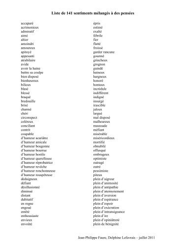 Liste de 141 sentiments mélangés à des pensées