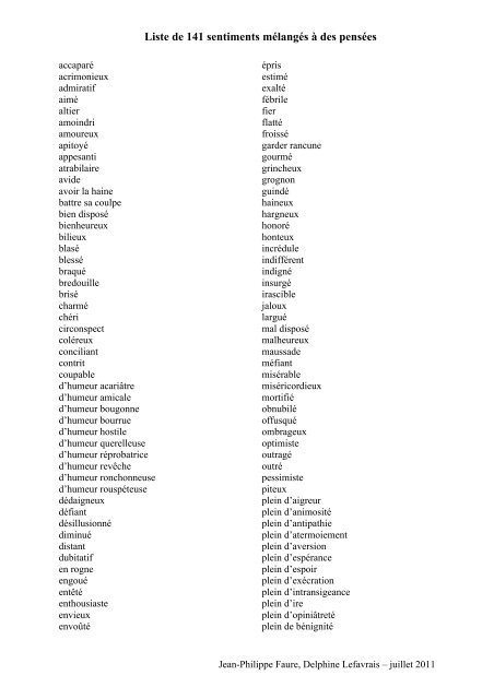 Liste de 141 sentiments mélangés à des pensées