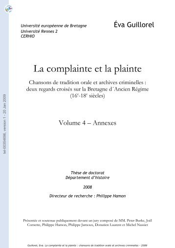 La complainte et la plainte‎: chansons de tradition orale et archives ...