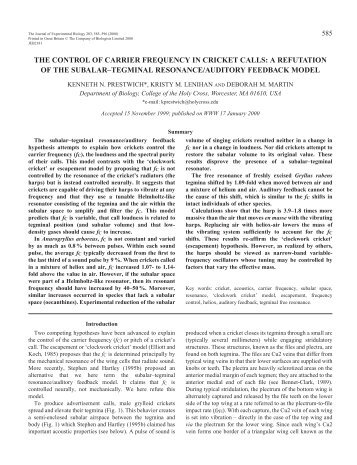 Control of frequency in cricket song - The Journal of Experimental ...